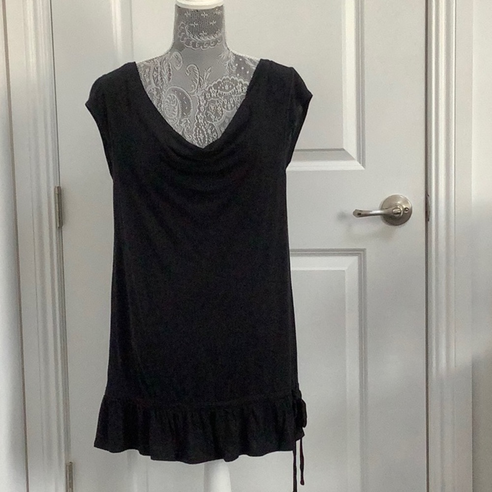 Nine West Black Ruched Ruffled Tunic, Size M